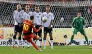 Eden Hazard has the ability to curl it over the wall and dip it into goal.